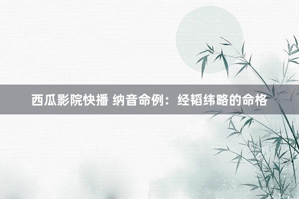 西瓜影院快播 纳音命例：经韬纬略的命格