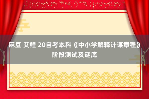 麻豆 艾鲤 20自考本科《中小学解释计谋章程》阶段测试及谜底