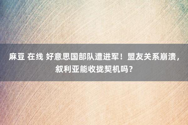 麻豆 在线 好意思国部队遭进军！盟友关系崩溃，叙利亚能收拢契机吗？